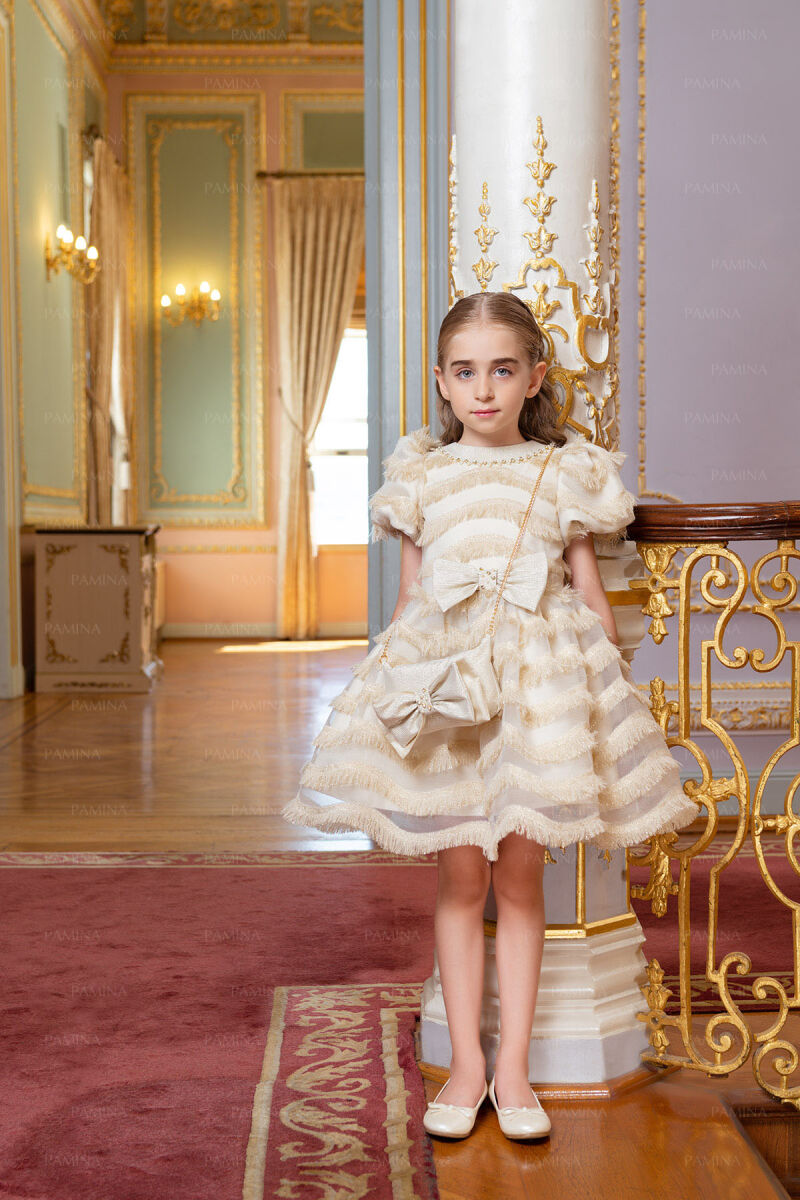 Gold Balloon-Sleeved Dress 4-8 AGE 33001PR - 2