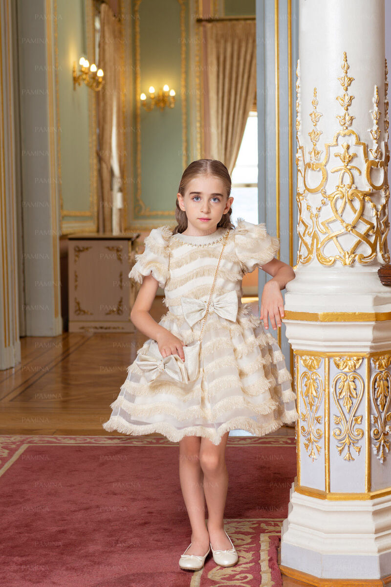 Gold Balloon-Sleeved Dress 4-8 AGE 33001PR - 3