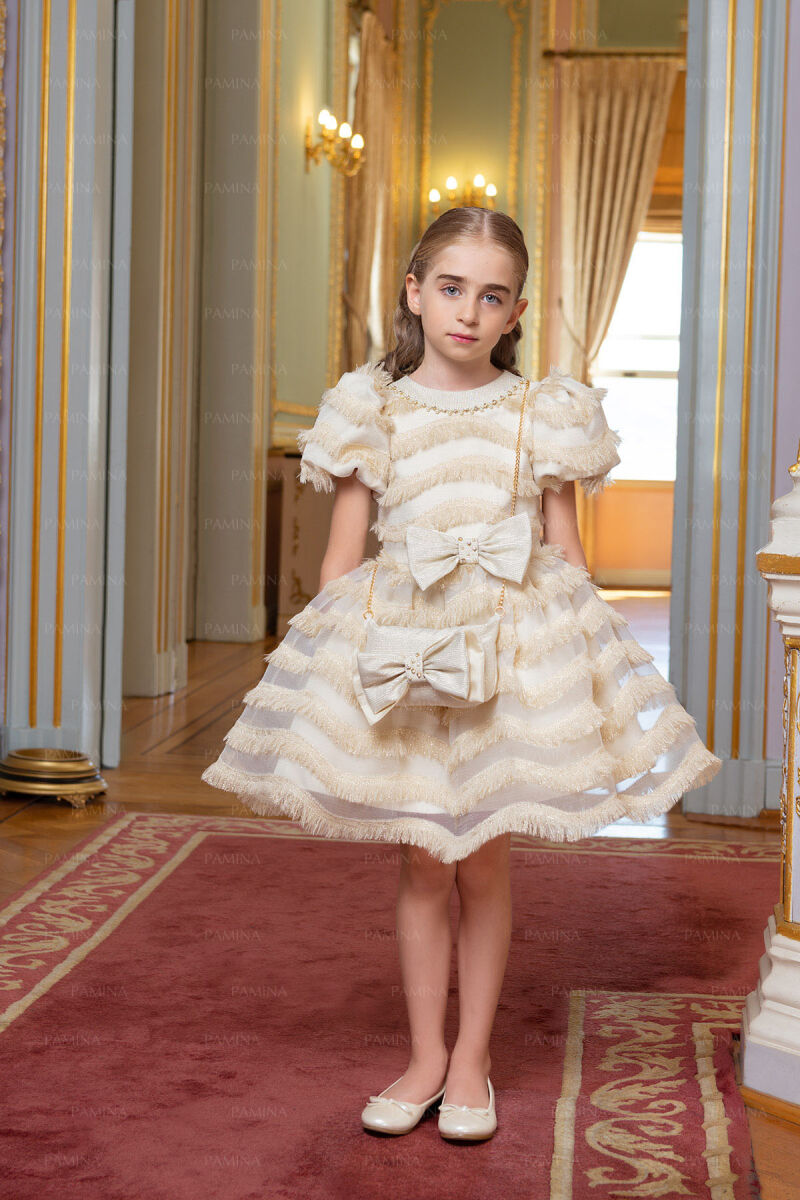 Gold Balloon-Sleeved Dress 4-8 AGE 33001PR - 4