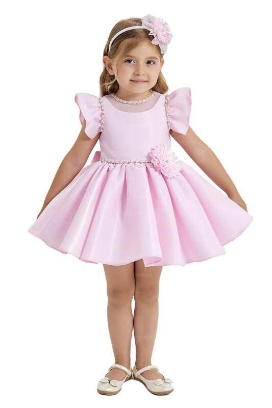 Powder Ruffle-Sleeved Dress 6-12-18 MONTH 33121PR 