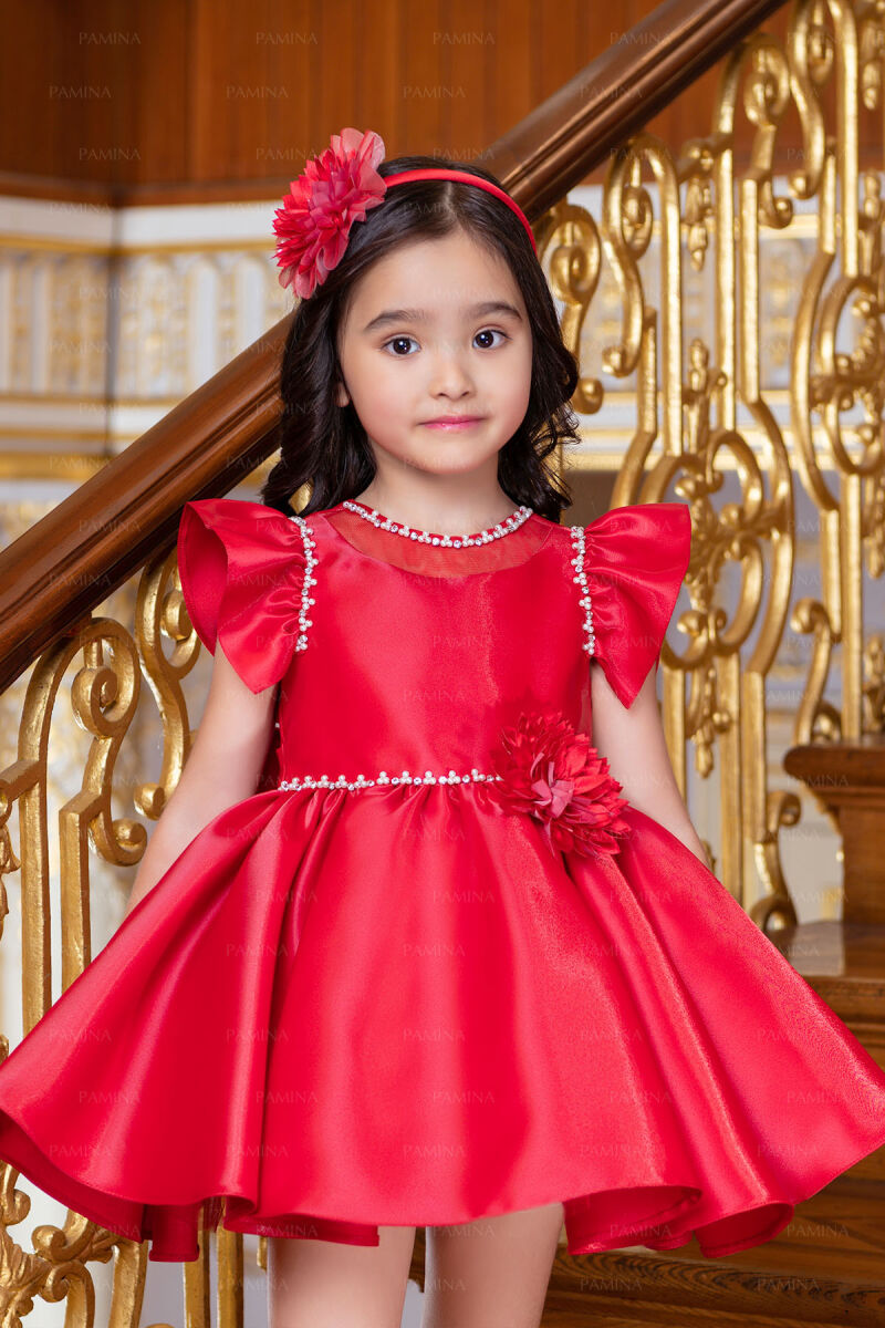 Red Ruffle-Sleeved Dress 6-12-18 MONTH 33121PR - 1