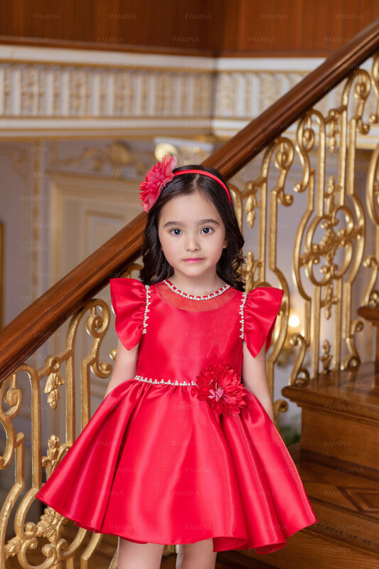 Red Ruffle-Sleeved Dress 6-12-18 MONTH 33121PR - 2