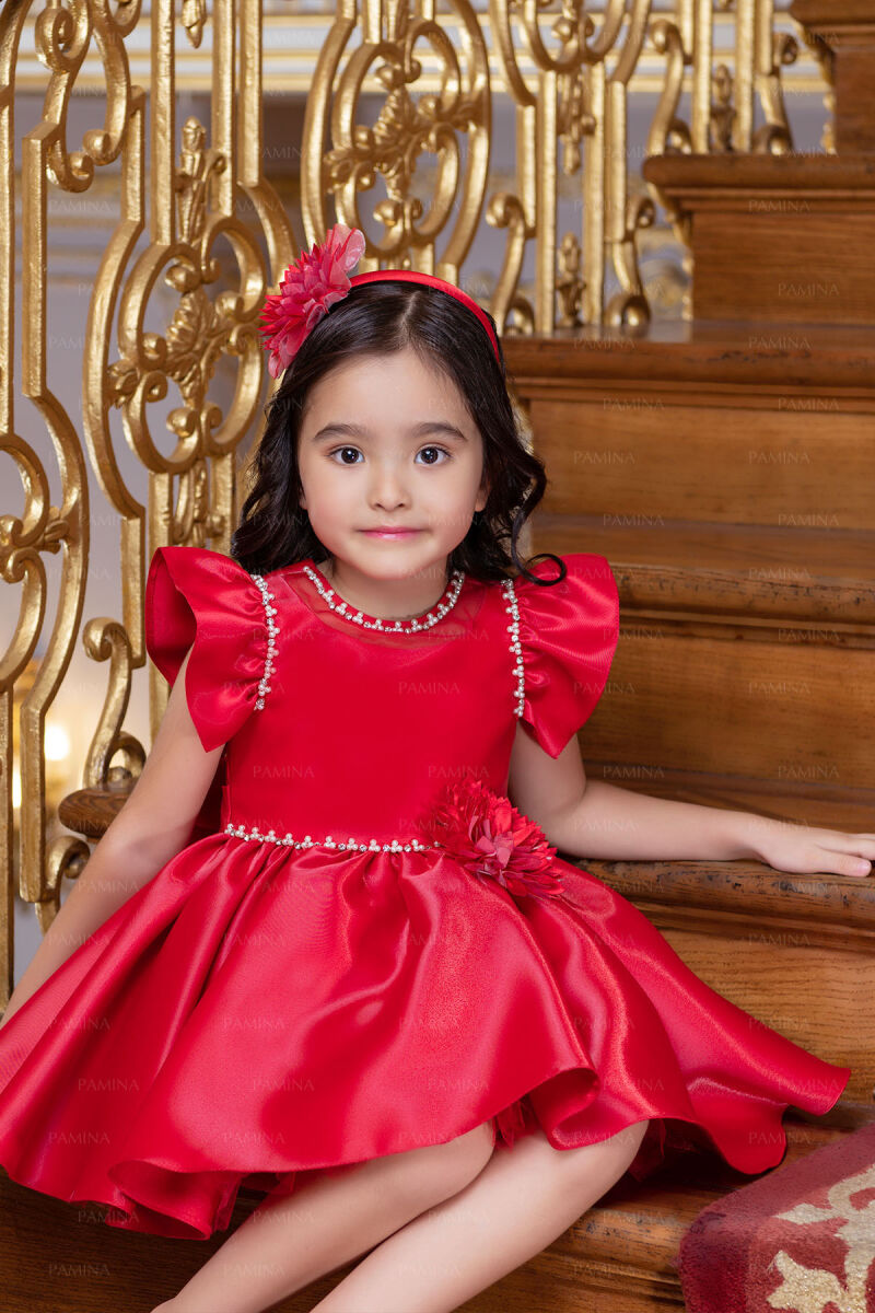 Red Ruffle-Sleeved Dress 6-12-18 MONTH 33121PR - 3