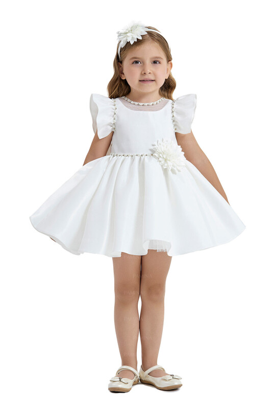Ecru Ruffle-Sleeved Dress 6-12-18 MONTH 33121PR 