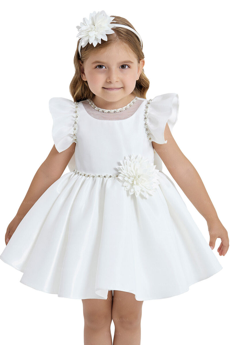 Ecru Ruffle-Sleeved Dress 6-12-18 MONTH 33121PR - 2