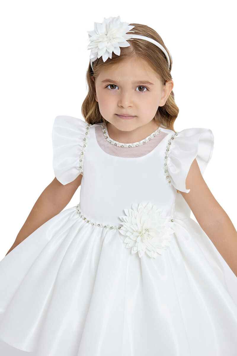 Ecru Ruffle-Sleeved Dress 6-12-18 MONTH 33121PR - 4