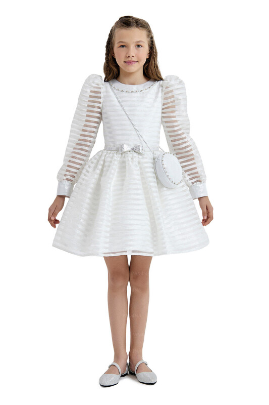 Silver Striped Organza Dress 8-12 AGE 33054PR - 1