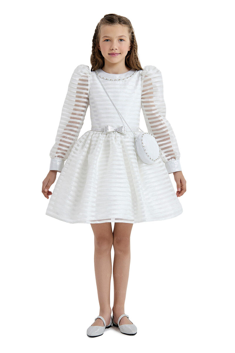 Silver Striped Organza Dress 8-12 AGE 33054PR - 1