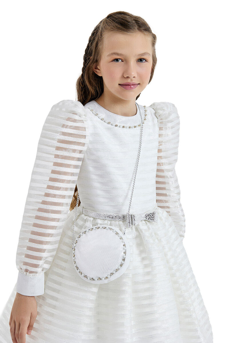 Silver Striped Organza Dress 8-12 AGE 33054PR - 4