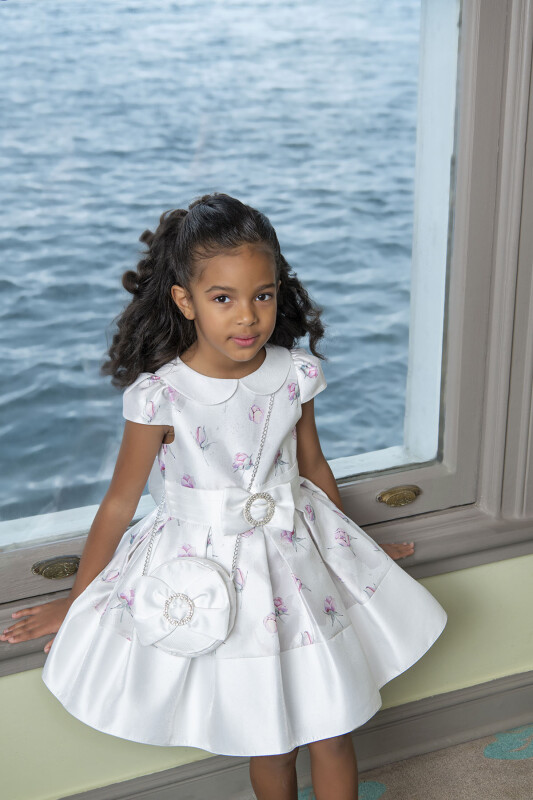 Powder Flowery dress for girls 2-6 AGE 33287PR - 2