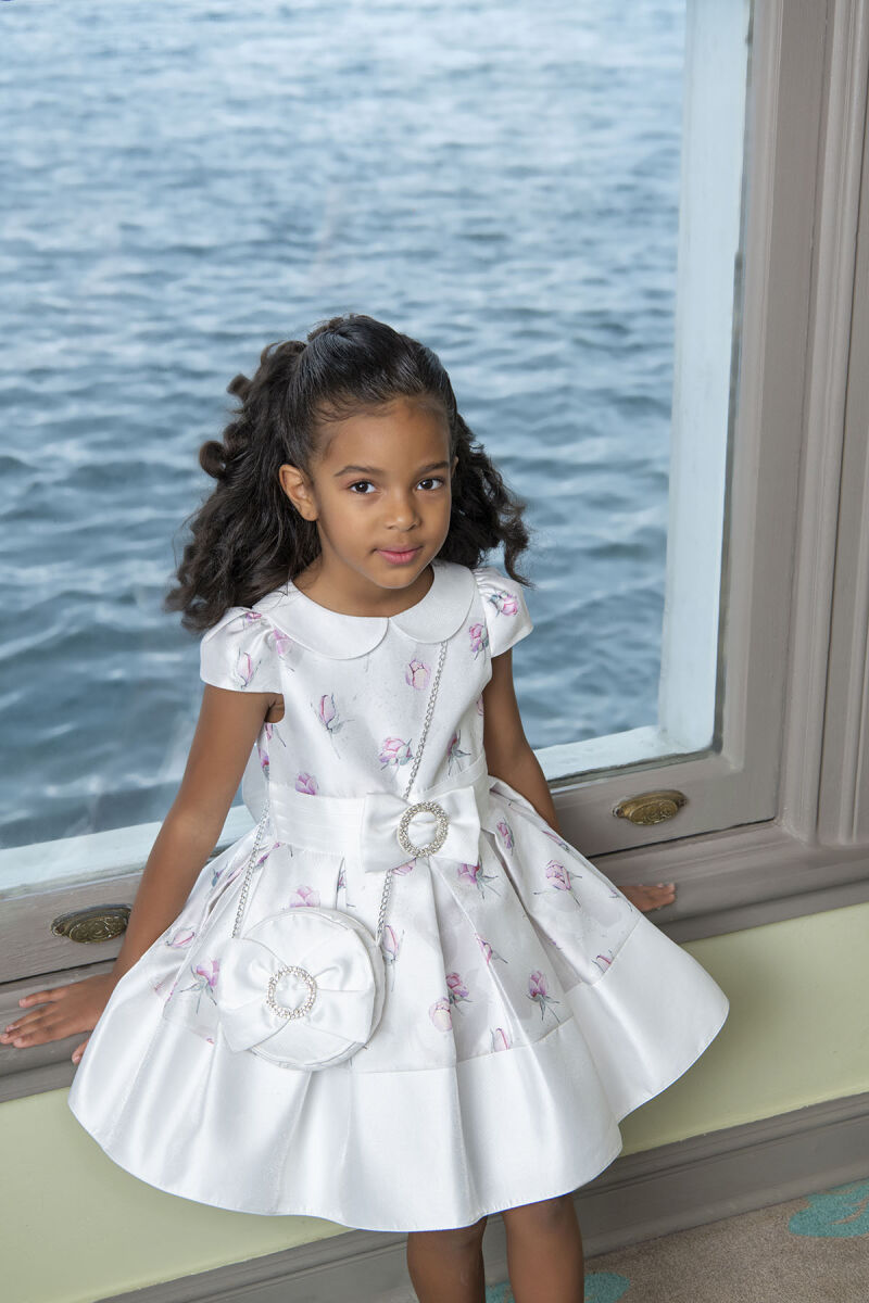 Powder Flowery dress for girls 2-6 AGE 33287PR - 2