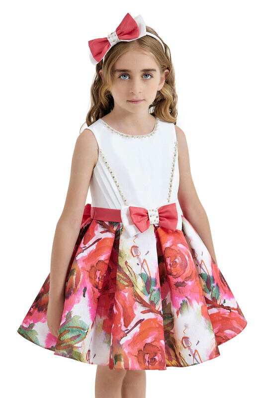 Red Sleeveless Satin Dress 4-8 AGE 33096PR - 3