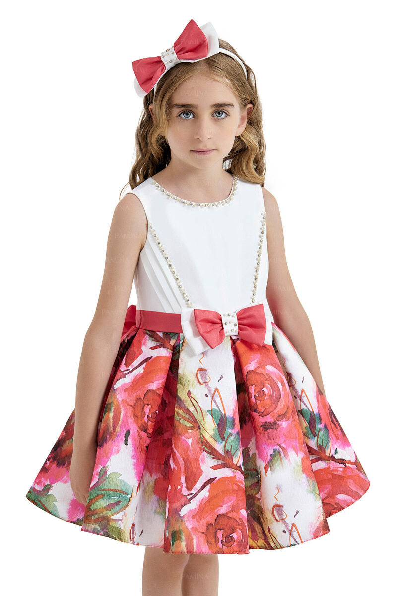 Red Sleeveless Satin Dress 4-8 AGE 33096PR - 3
