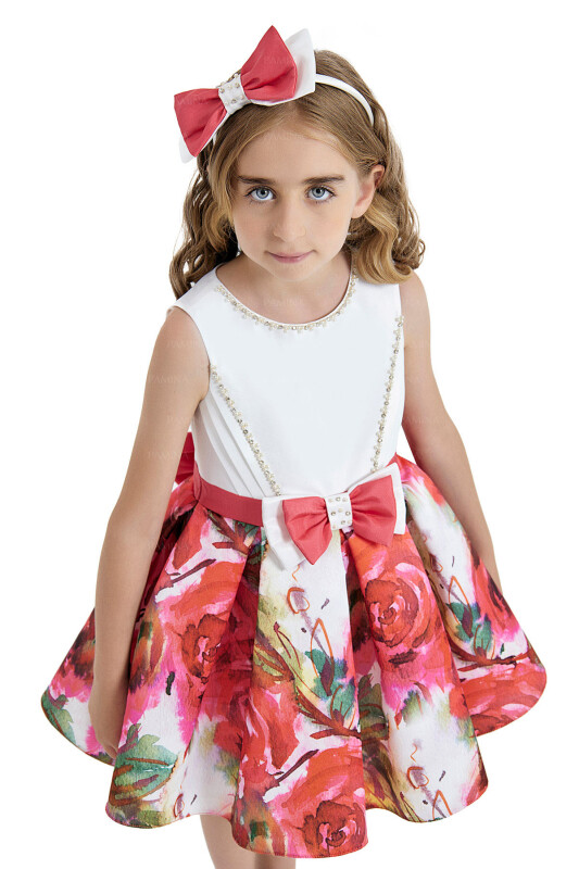 Red Sleeveless Satin Dress 4-8 AGE 33096PR - 4