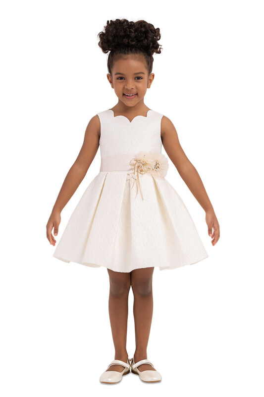 Ecru Scallop-Collar Dress for Girls 2-6 AGE 33090PR 