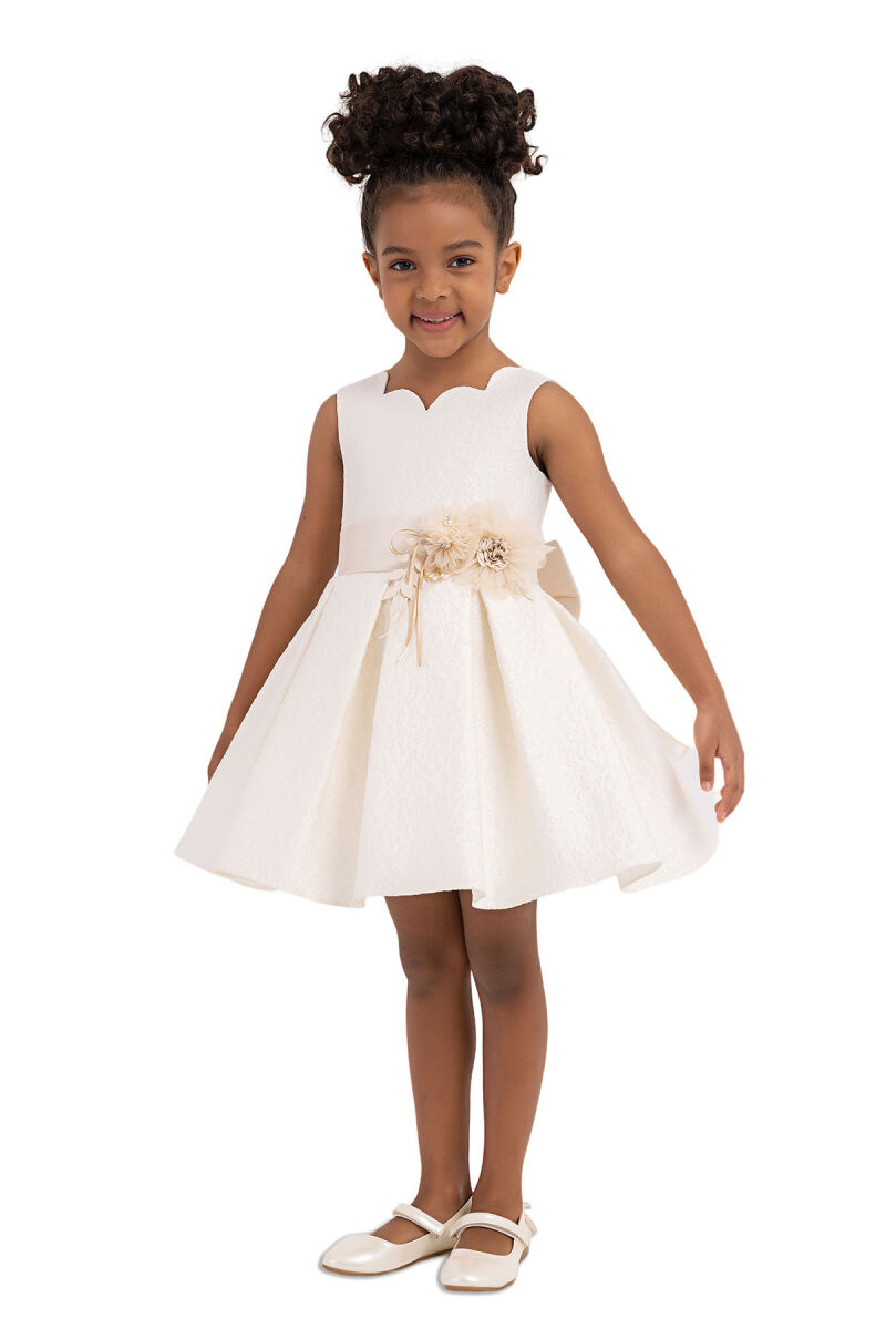 Ecru Scallop-Collar Dress for Girls 2-6 AGE 33090PR - 2