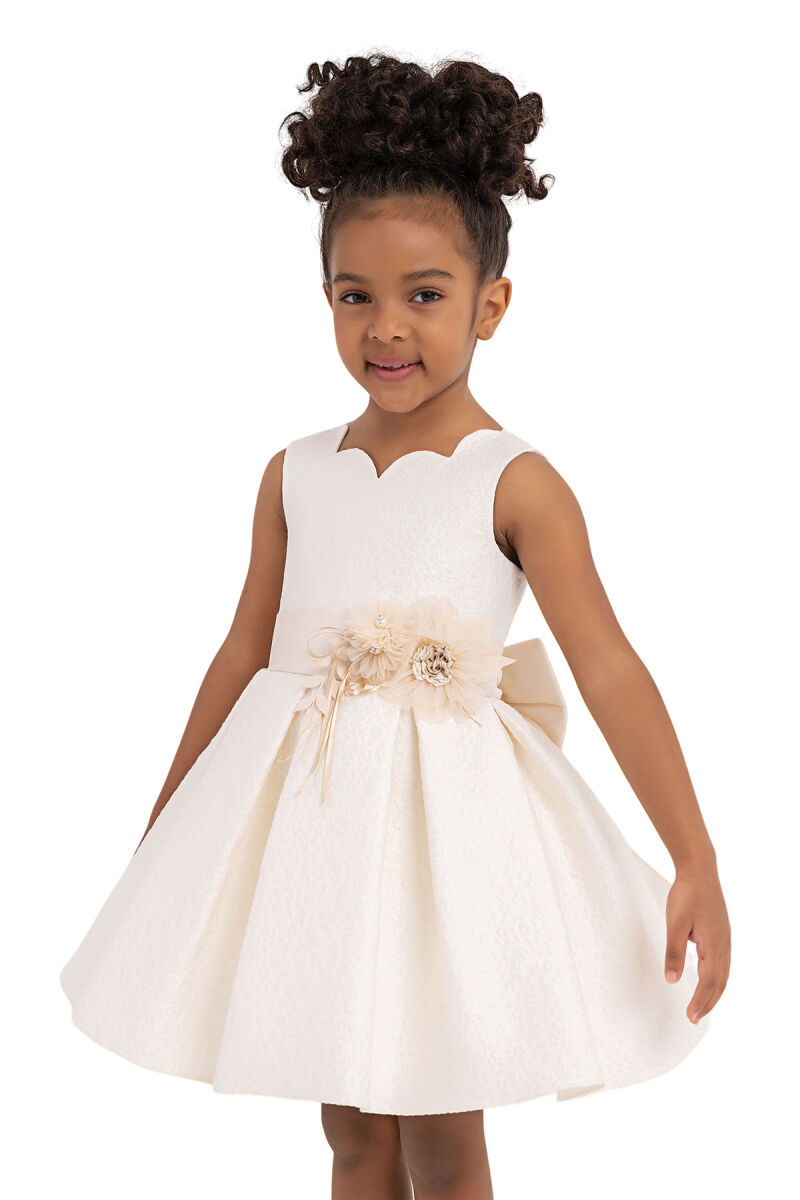 Ecru Scallop-Collar Dress for Girls 2-6 AGE 33090PR - 3