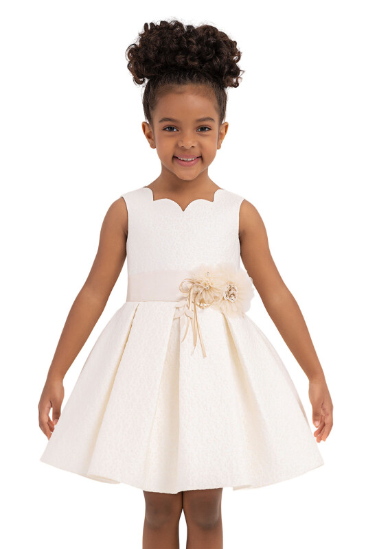Ecru Scallop-Collar Dress for Girls 2-6 AGE 33090PR - 5