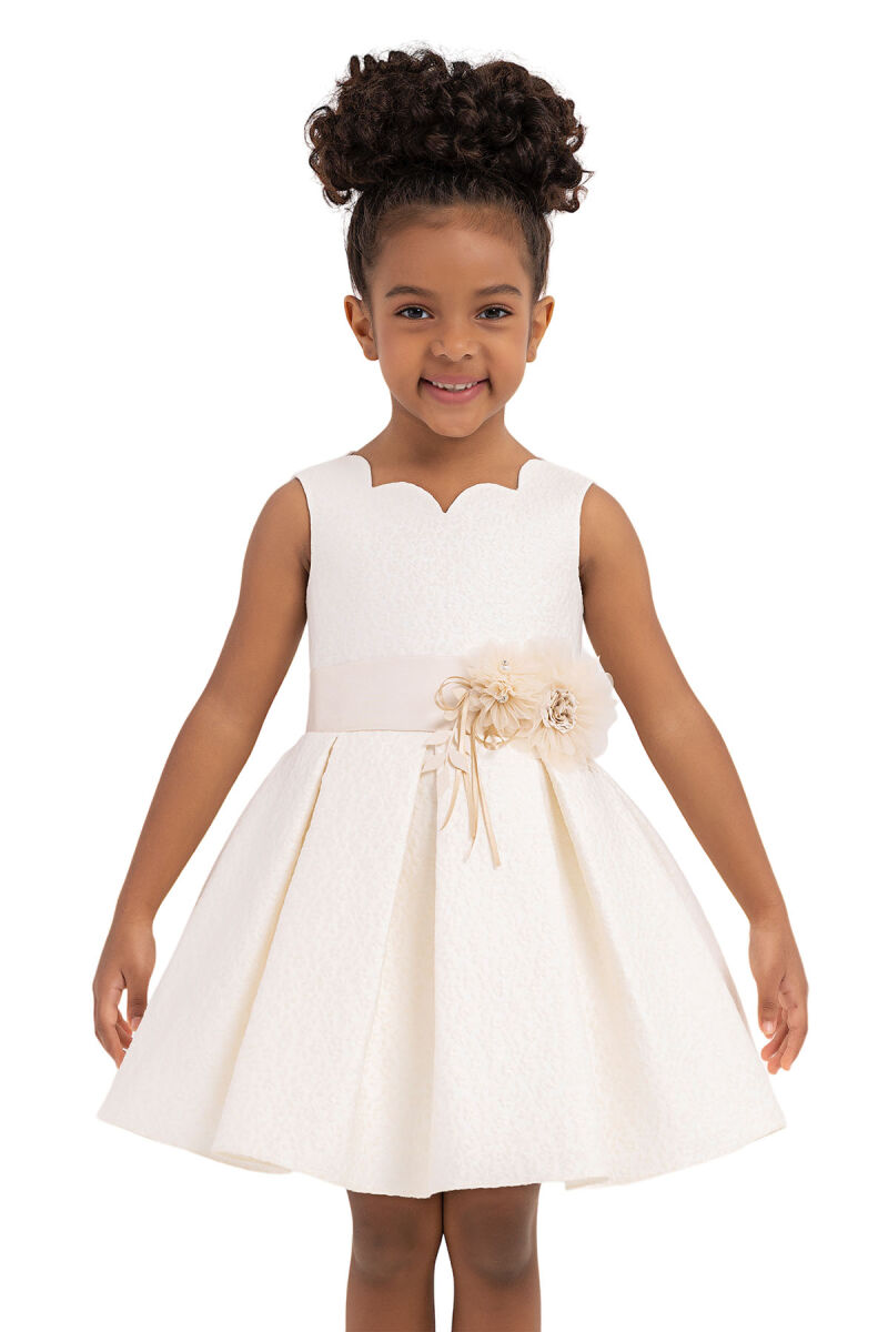 Ecru Scallop-Collar Dress for Girls 2-6 AGE 33090PR - 5