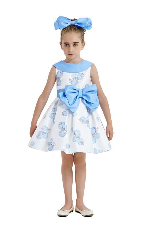 Blue Scarf-Collared Dress 4-8 AGE 33102PR 