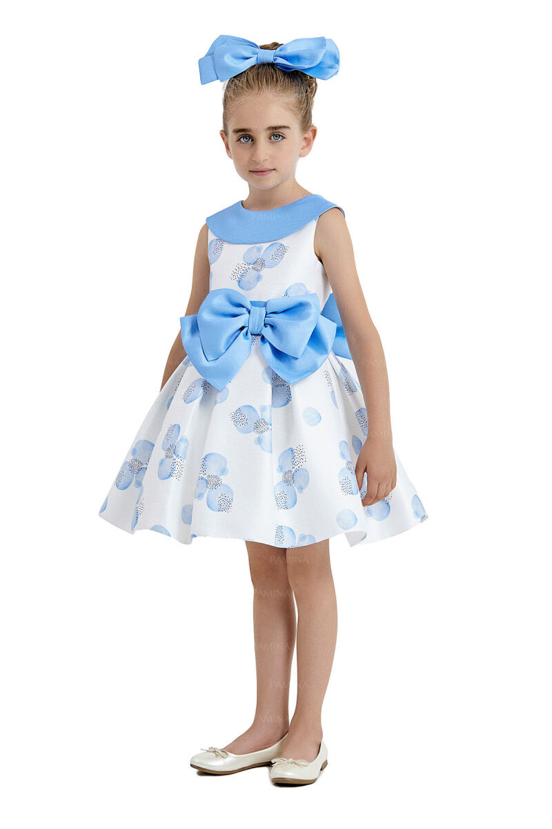 Blue Scarf-Collared Dress 4-8 AGE 33102PR - 2