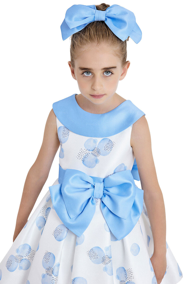Blue Scarf-Collared Dress 4-8 AGE 33102PR - 4
