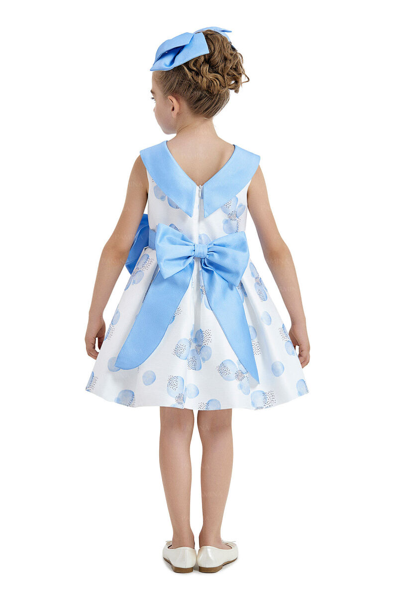 Blue Scarf-Collared Dress 4-8 AGE 33102PR - 5