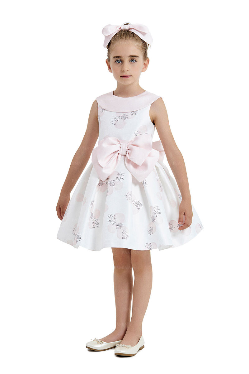 Powder Scarf-Collared Dress 4-8 AGE 33102PR - 1