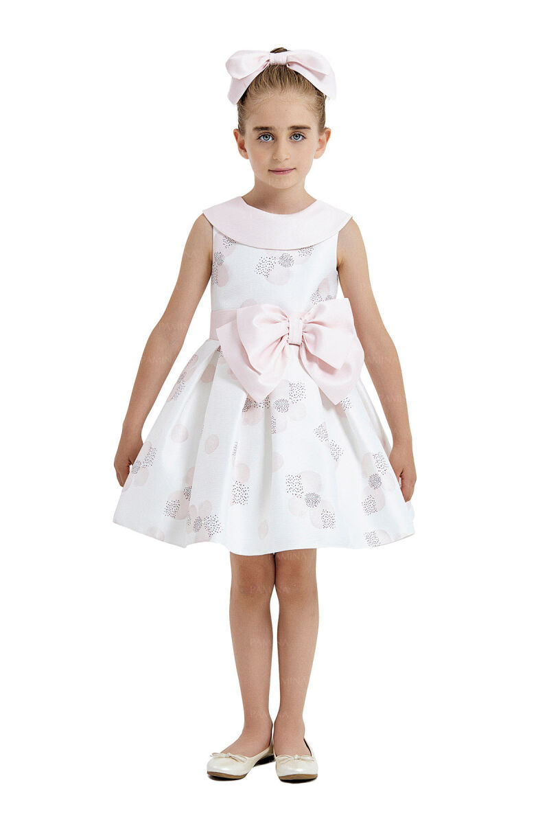 Powder Scarf-Collared Dress 4-8 AGE 33102PR - 2