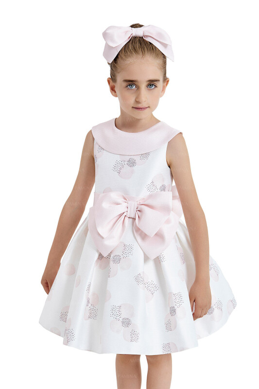Powder Scarf-Collared Dress 4-8 AGE 33102PR - 3