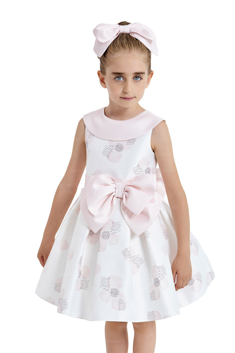 Powder Scarf-Collared Dress 4-8 AGE 33102PR - 3