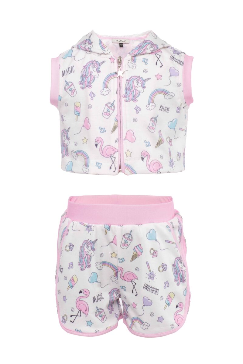 Pink Baby Girl Unicorn Printed Suit With Shorts 9-36 MONTH 311805CA - 1