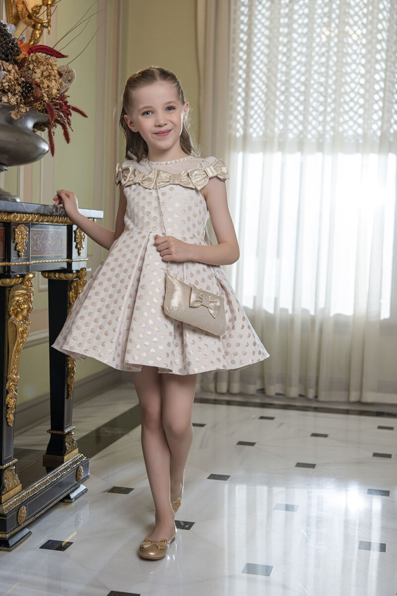 Beige Spotted dress for girls 4-8 AGE 33175PR - 2