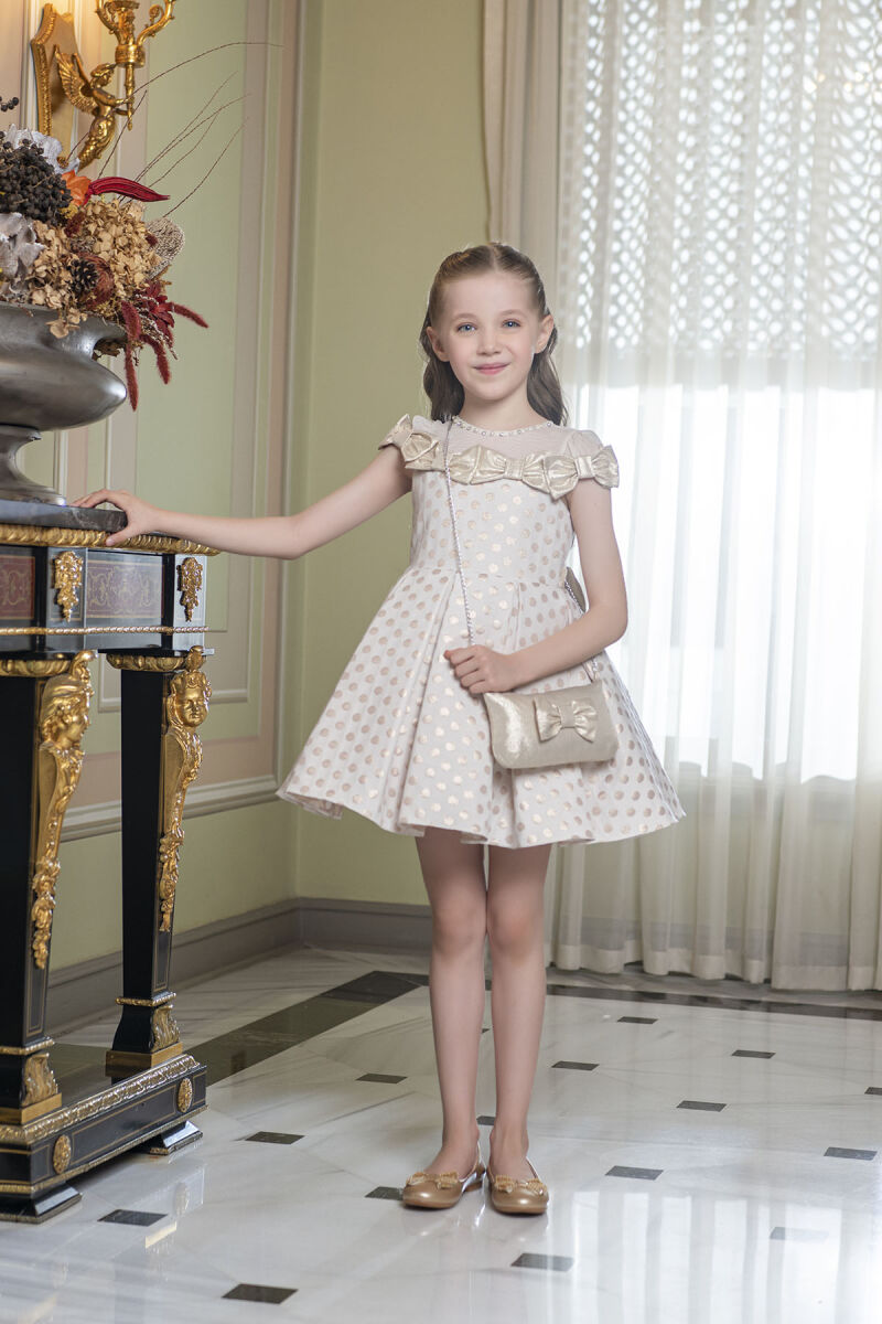 Beige Spotted dress for girls 4-8 AGE 33175PR - 3