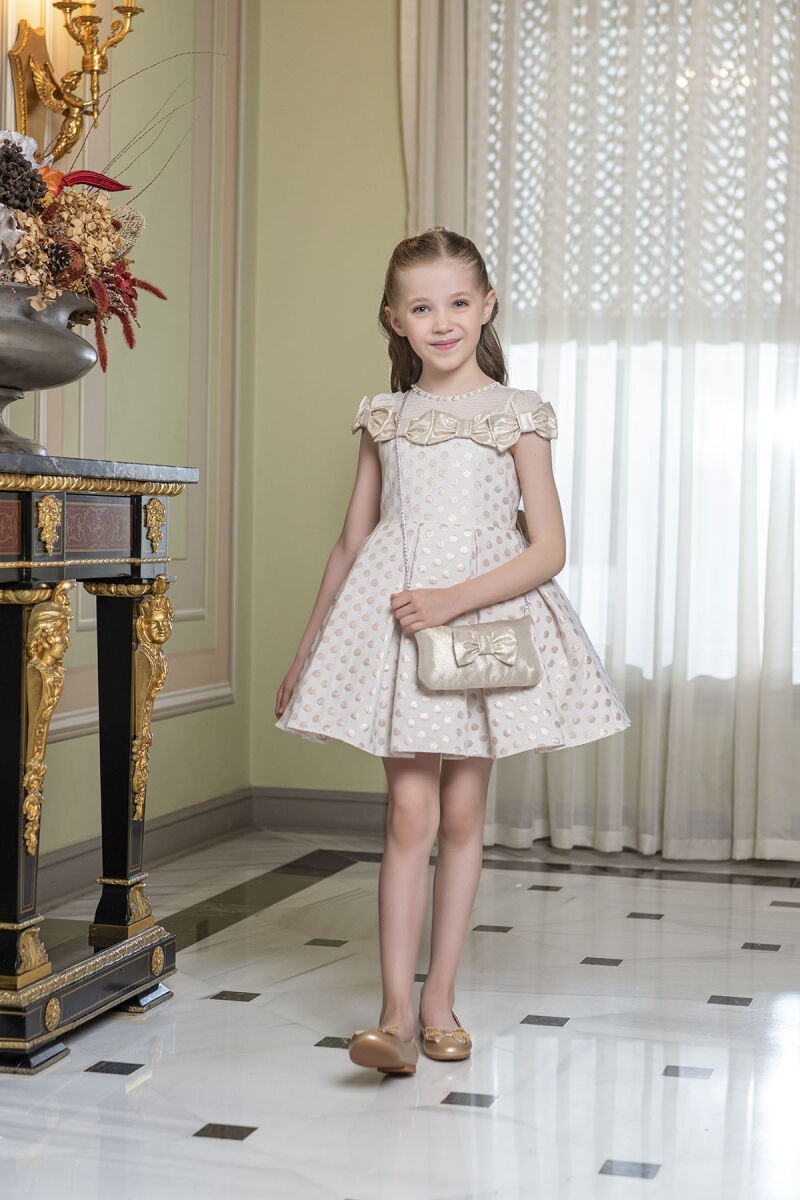 Beige Spotted dress for girls 4-8 AGE 33175PR - 4
