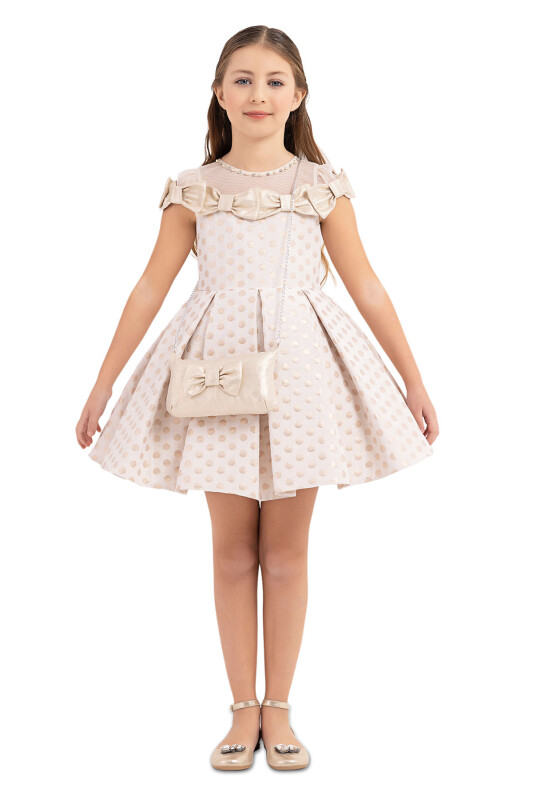 Beige Spotted dress for girls 4-8 AGE 33175PR - 5