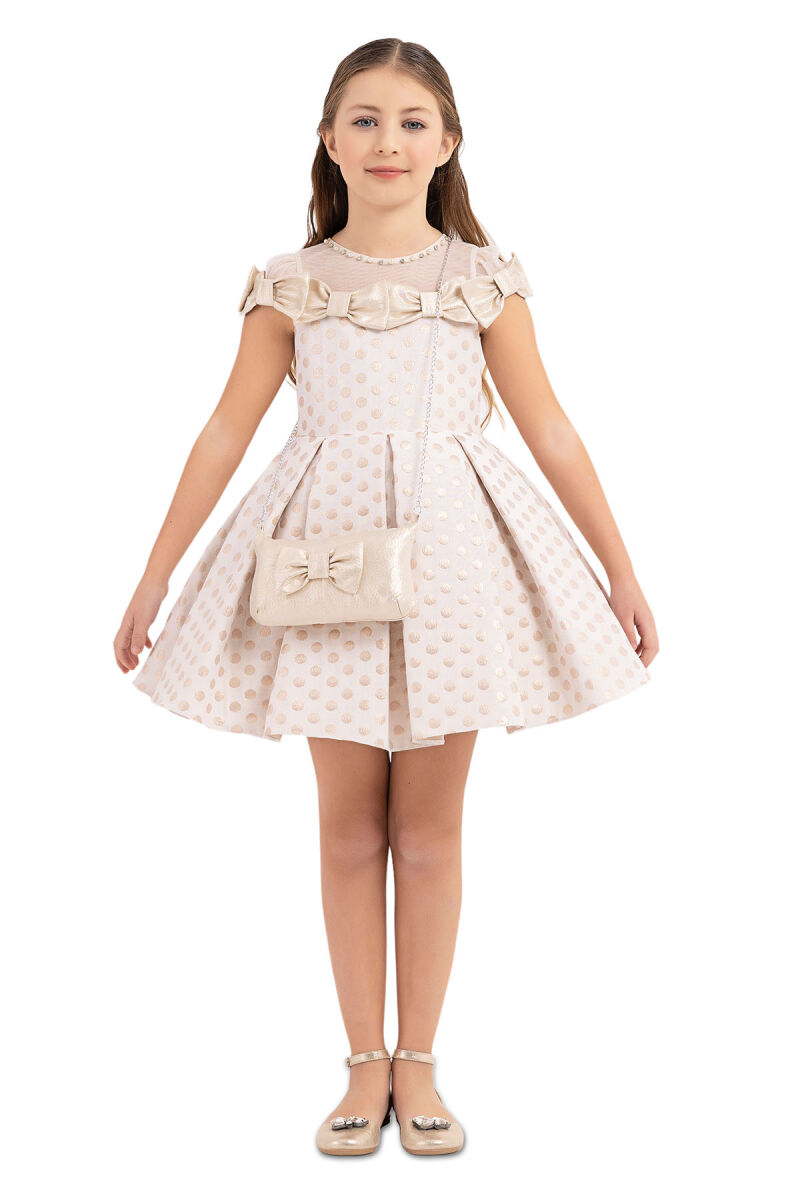 Beige Spotted dress for girls 4-8 AGE 33175PR - 5