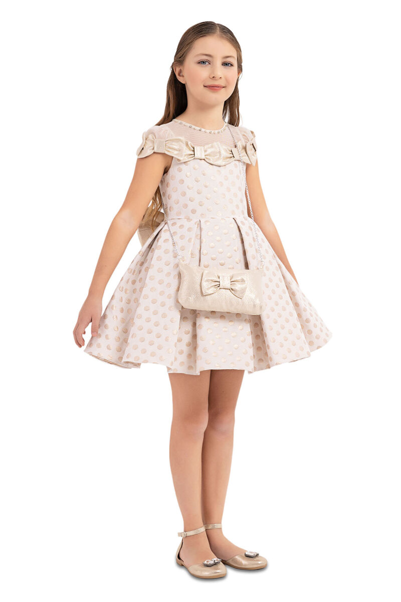 Beige Spotted dress for girls 4-8 AGE 33175PR - 6