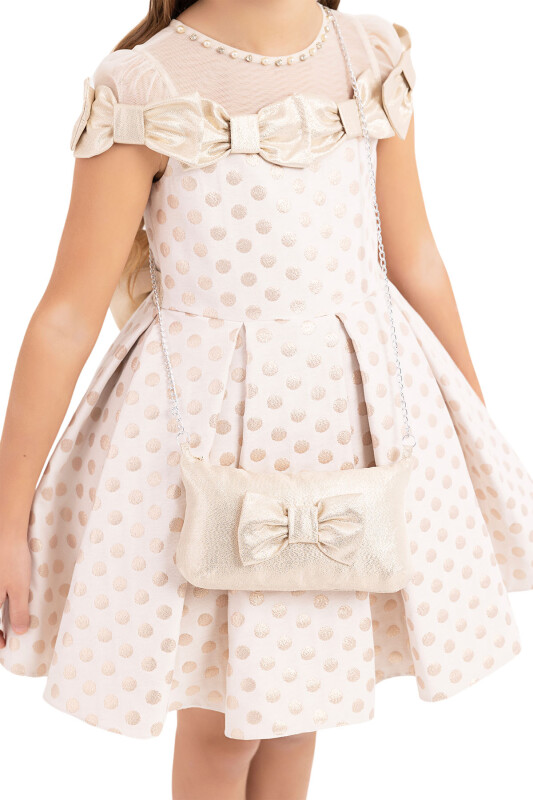 Beige Spotted dress for girls 4-8 AGE 33175PR - 7