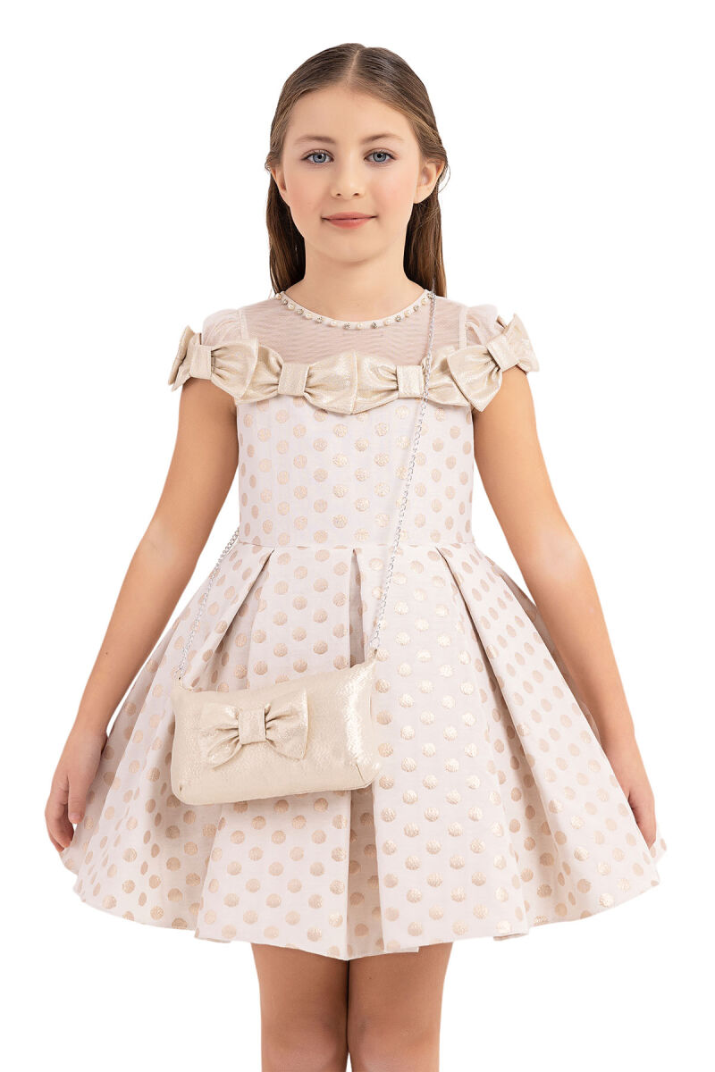 Beige Spotted dress for girls 4-8 AGE 33175PR - 8
