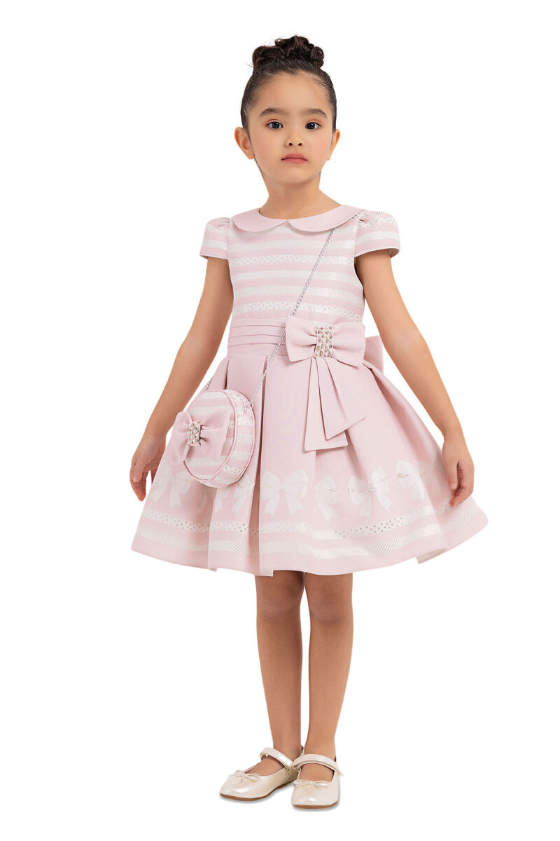Powder Baby-collar Dress for Girls 2-6 AGE 33256PR - 2