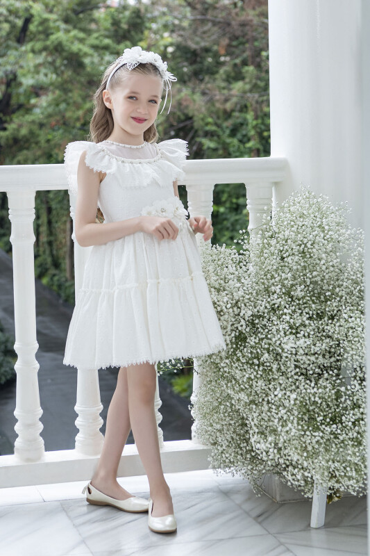 Ecru Ruffled Dress for Girls 4-8 AGE 33328PR 