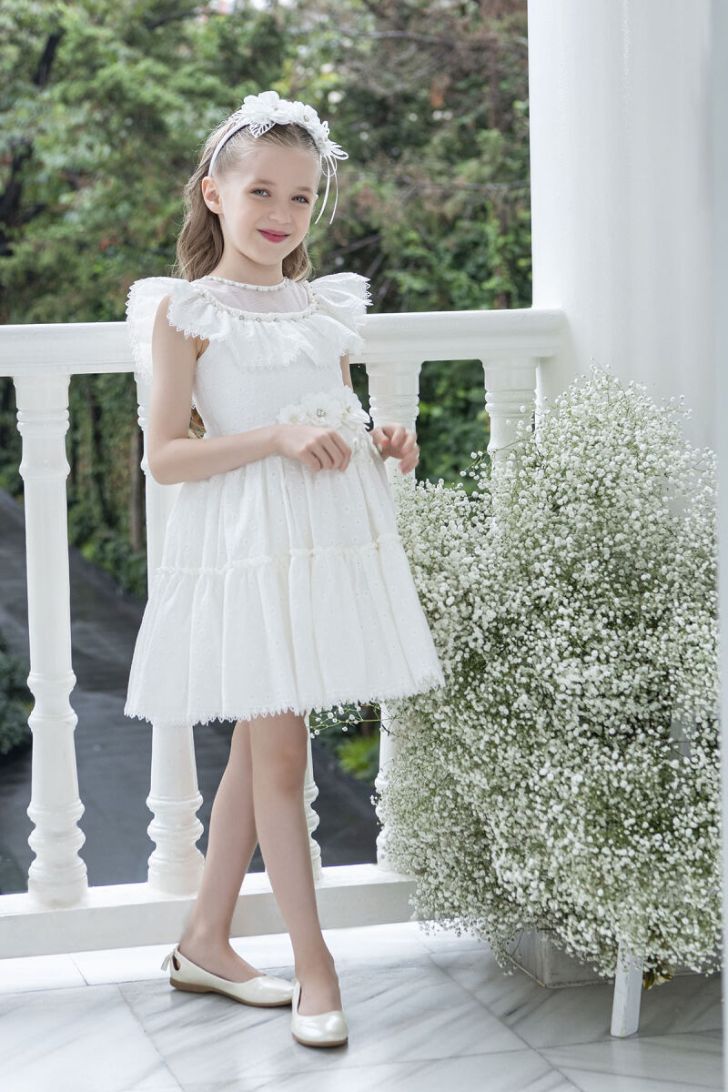 Ecru Ruffled Dress for Girls 4-8 AGE 33328PR - 1