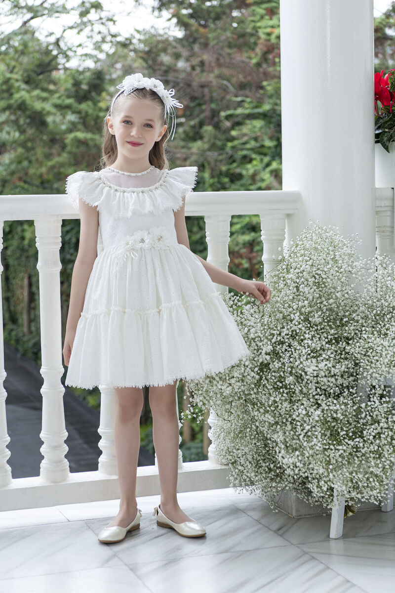 Ecru Ruffled Dress for Girls 4-8 AGE 33328PR - 2