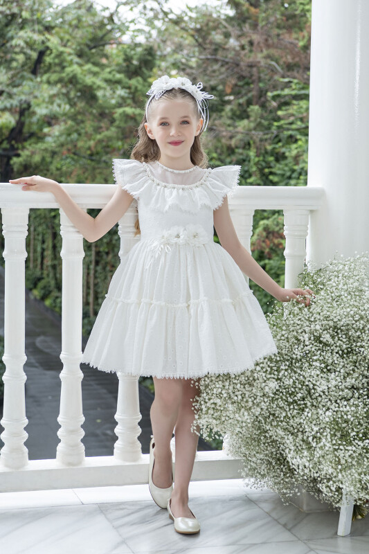 Ecru Ruffled Dress for Girls 4-8 AGE 33328PR - 3