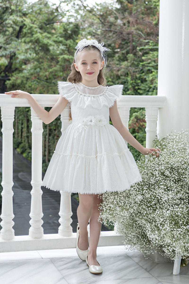 Ecru Ruffled Dress for Girls 4-8 AGE 33328PR - 3