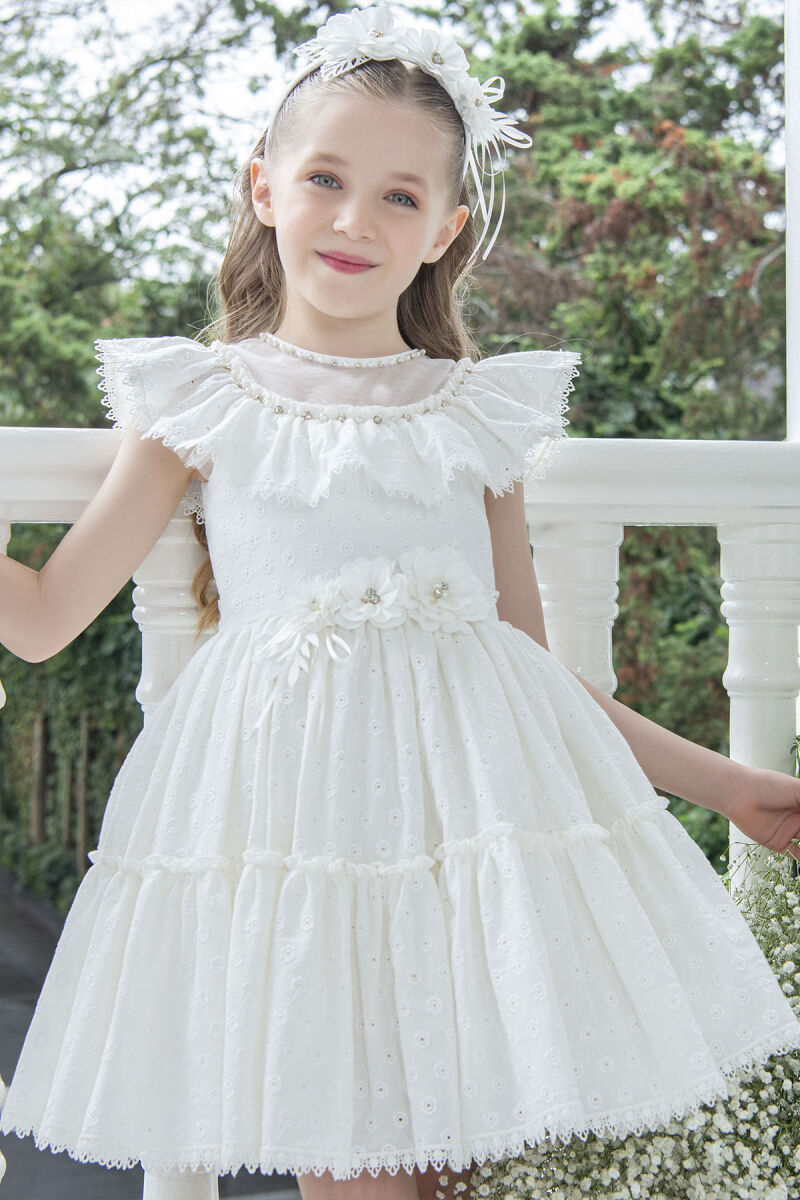 Ecru Ruffled Dress for Girls 4-8 AGE 33328PR - 4