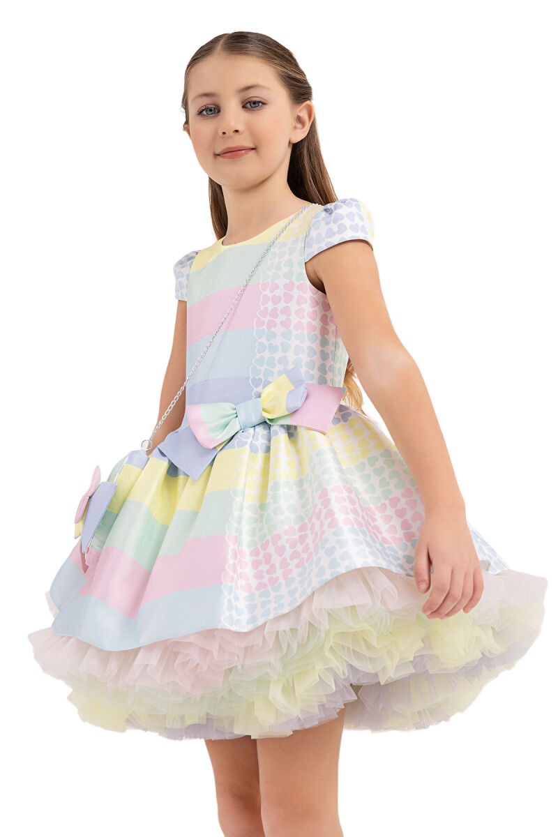 Pink Patterned Dress for Girls 4-8 AGE 33286PR - 3