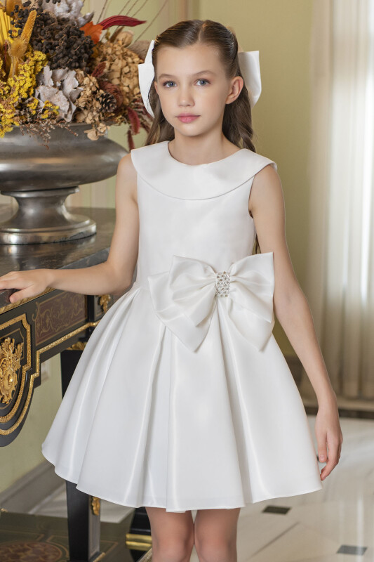Ecru Sleeveless Cutting Dress for Girls 8-12 AGE 33100PR 