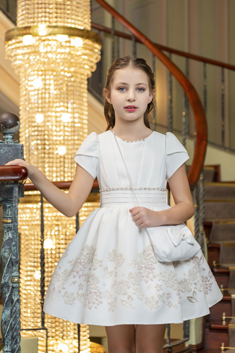 Gold Short-sleeved dress for girls 4-8 AGE 33239PR - 1